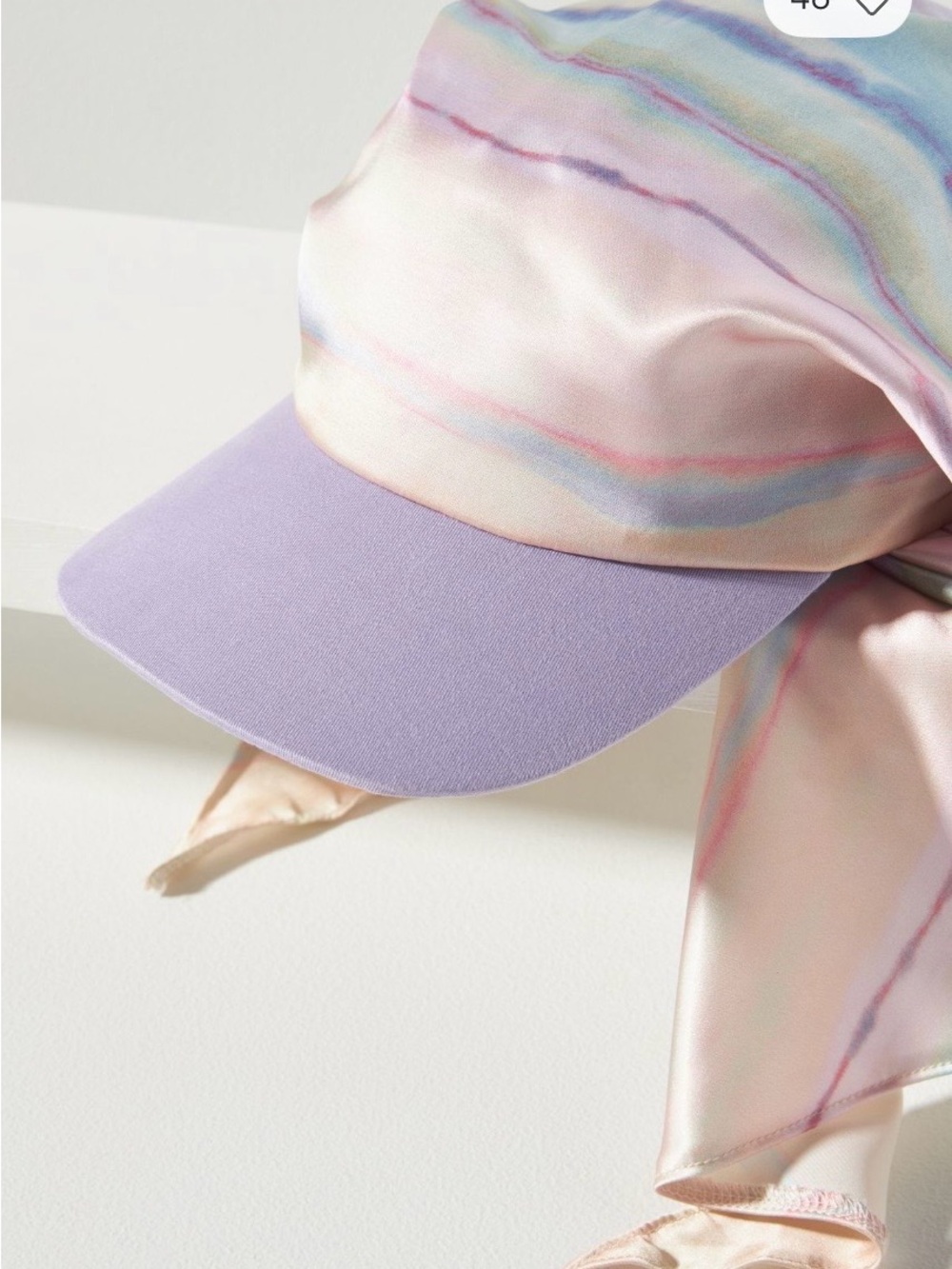Anthropologie Lavender Cap with Pastel Marble Satin Scarf